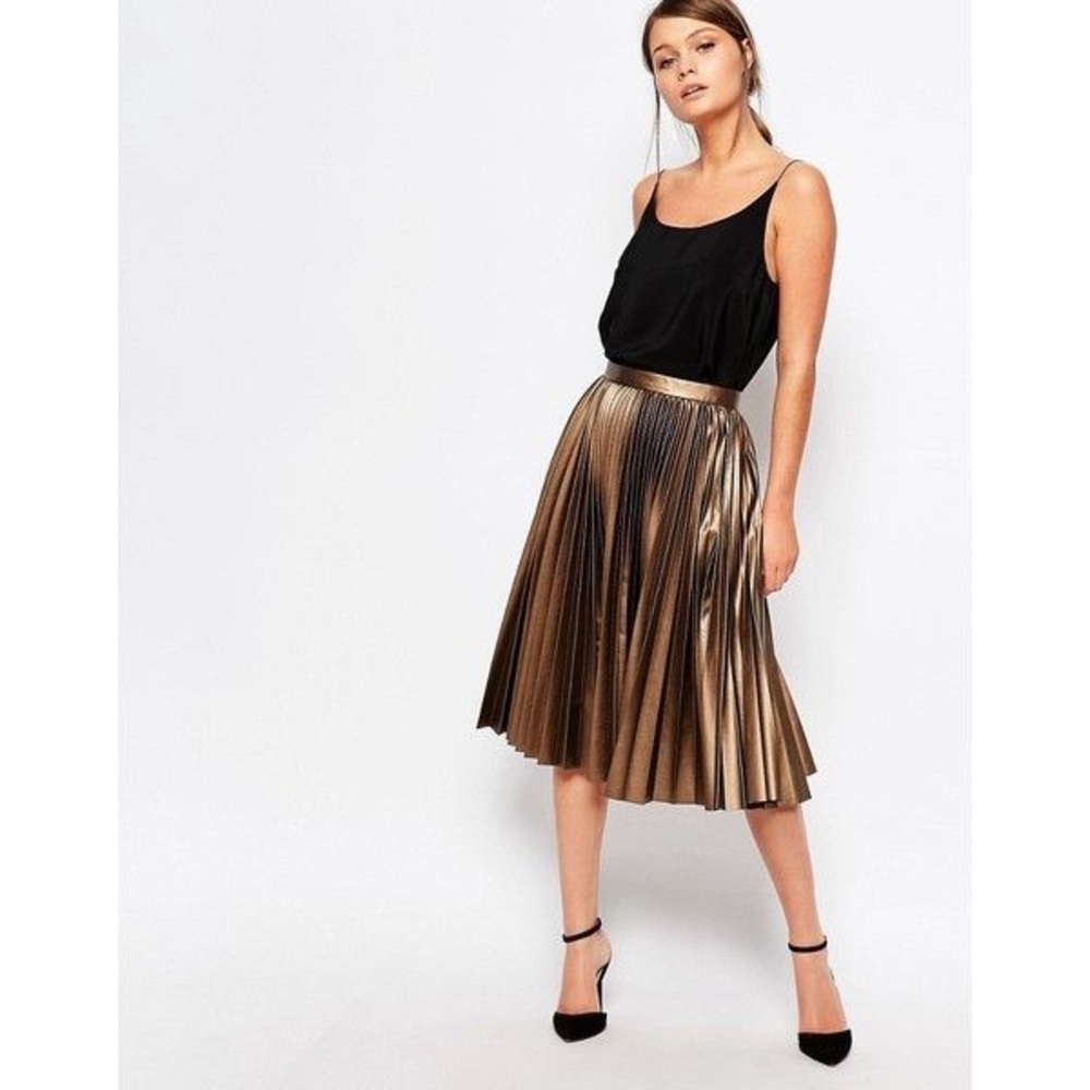 Bronze Metallic Faux Leather Skirt